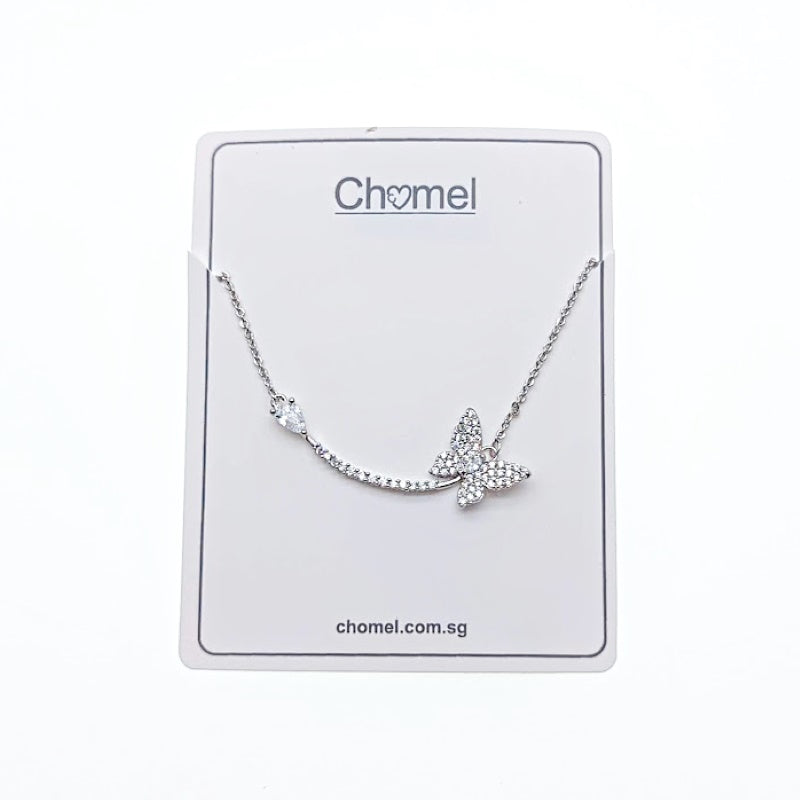 CHOMEL Cubic Zirconia Butterfly Rhodium Necklace