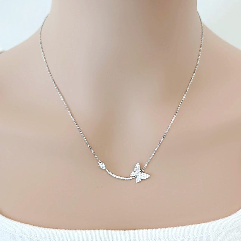 CHOMEL Cubic Zirconia Butterfly Rhodium Necklace