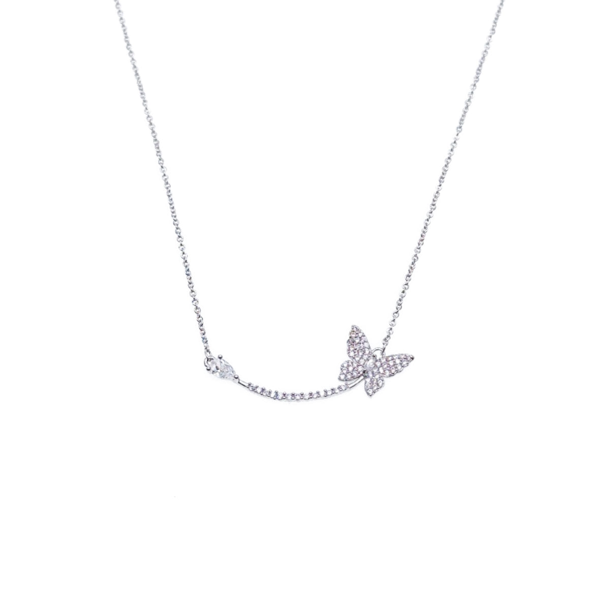 CHOMEL Cubic Zirconia Butterfly Rhodium Necklace