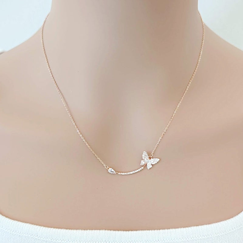 CHOMEL Cubic Zirconia Butterfly Rosegold Necklace