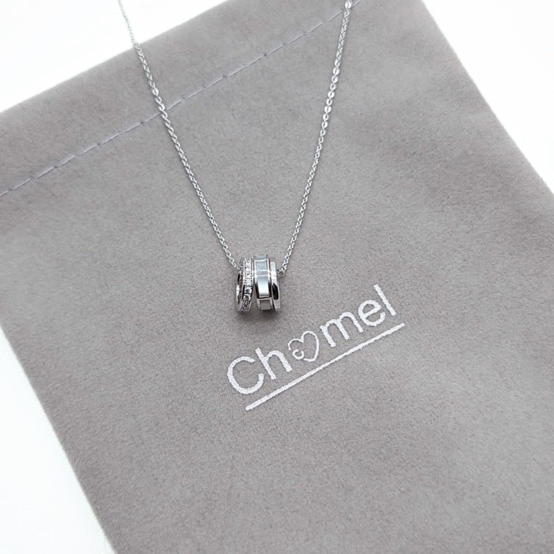Circle Mother of Pearl & Cubic Zirconia Necklace - CHOMEL