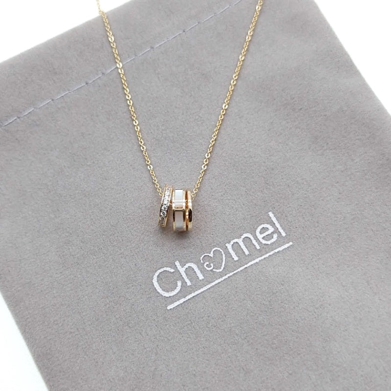 Circle Mother of Pearl & Cubic Zirconia Necklace - CHOMEL