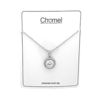 CHOMEL Cubic Zirconia Round Pendant on Rhodium Necklace.