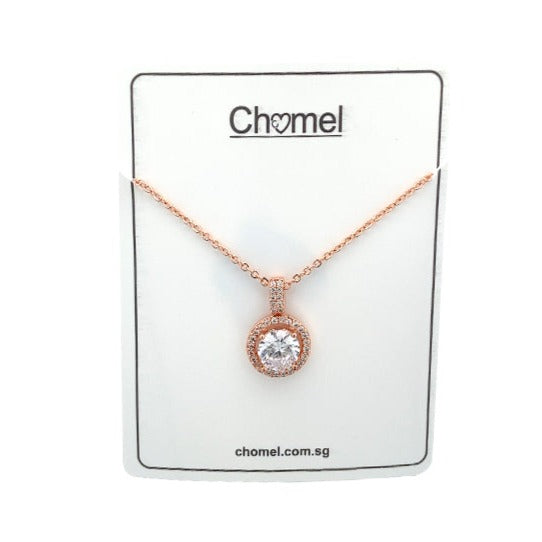 CHOMEL Cubic Zirconia Round Pendant on Rosegold Necklace.