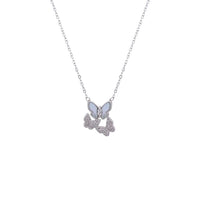 Butterfly Mother of Pearl Necklace with cubic zirconia details on rhodium plated adjustable chain