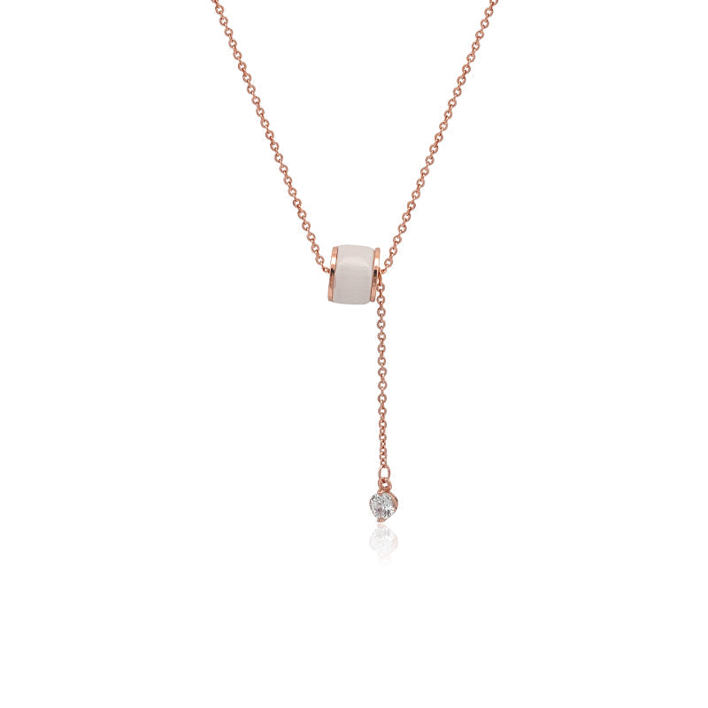 Rosegold tunnel simulated moonstone necklace with cubic zirconia drop and adjustable chain