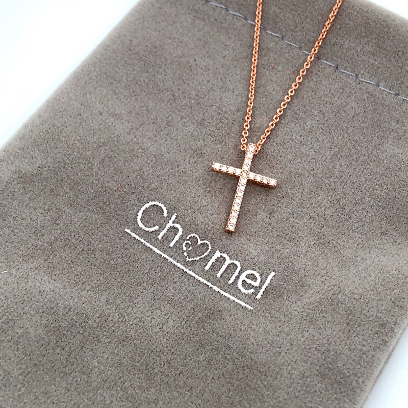 CHOMEL Cubic Zirconia Cross Rosegold Necklace.