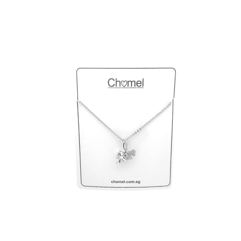 CHOMEL Cubic Zirconia Heart and Gingko Leaf Rhodium Necklace.
