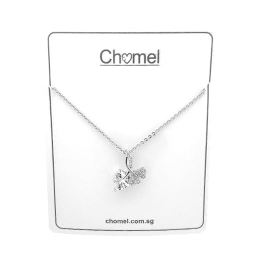 CHOMEL Cubic Zirconia Heart and Gingko Leaf Rhodium Necklace.