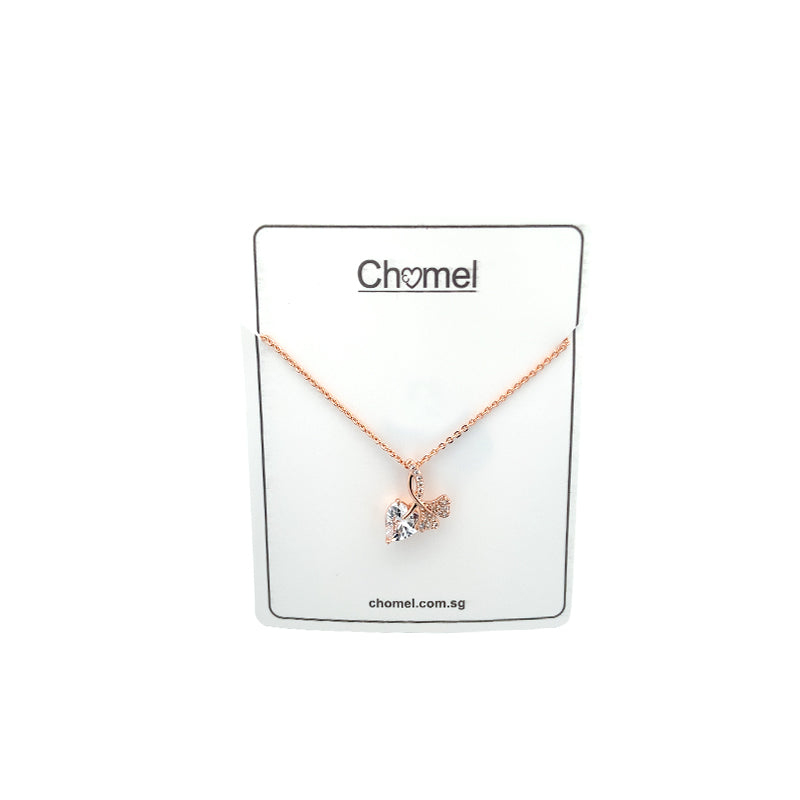 CHOMEL Cubic Zirconia Heart and Gingko Leaf Rosegold Necklace.