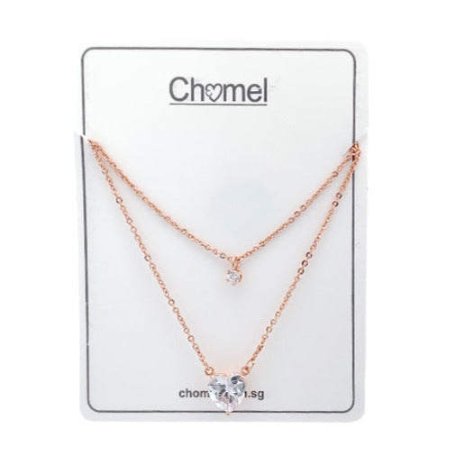 CHOMEL Cubic Zirconia Heart Rosegold Necklace.