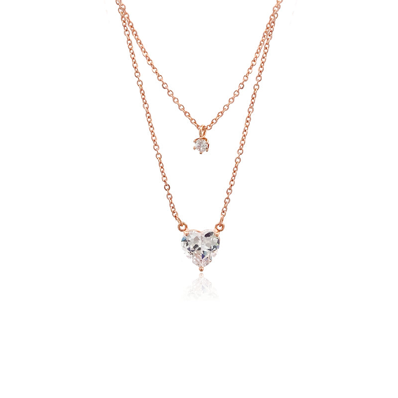 CHOMEL Cubic Zirconia Heart Rosegold Necklace.
