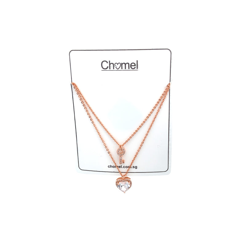CHOMEL Cubic Zirconia Heart and Key Rosegold Necklace.