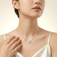 Butterfly mother of pearl necklace with cubic zirconia and rhodium plating on adjustable chain
