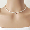 Freshwater Pearl Choker with Cubic Zirconia Heart Pendant - CHOMEL