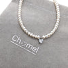 Freshwater Pearl Choker with Cubic Zirconia Heart Pendant - CHOMEL