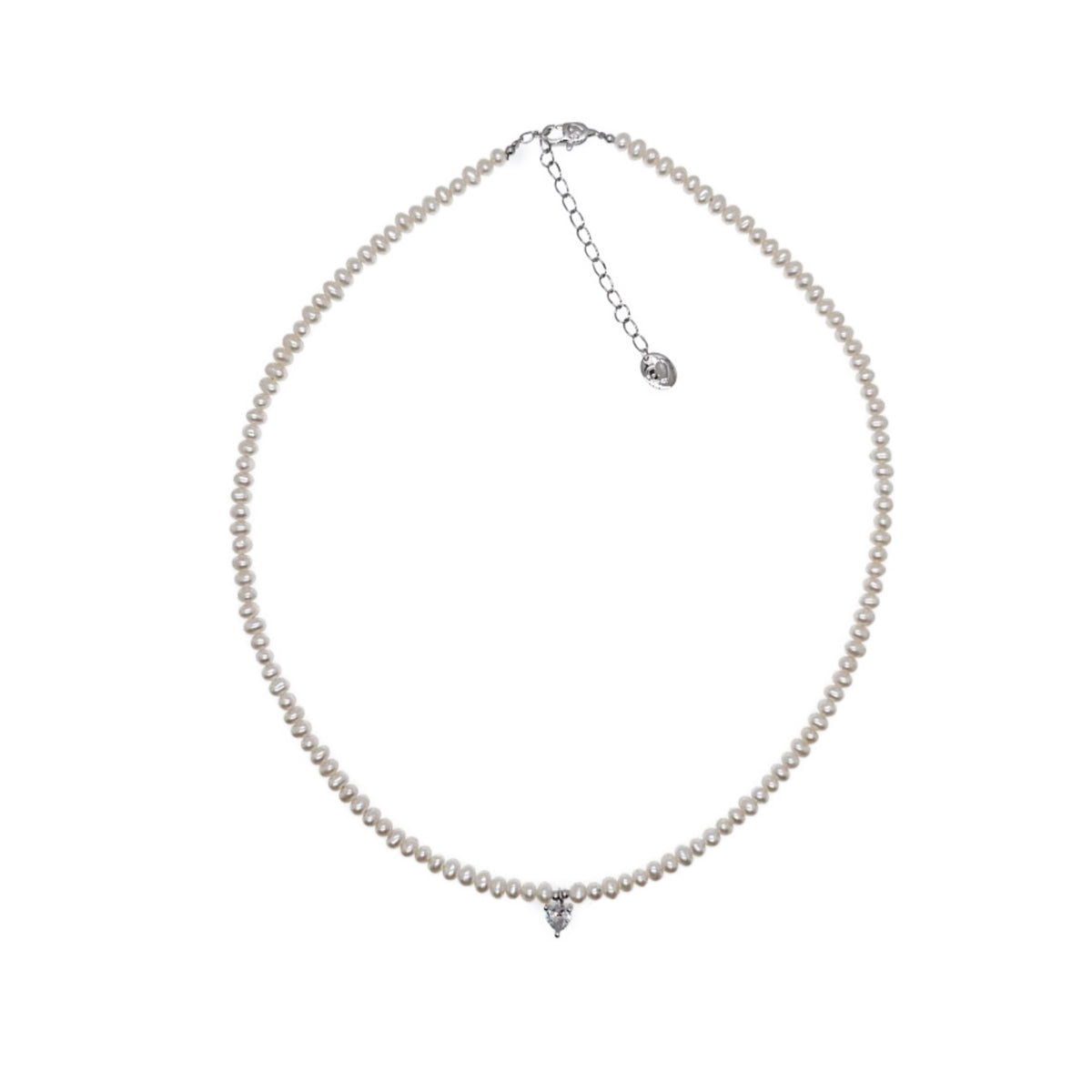 Freshwater Pearl Choker with Cubic Zirconia Heart Pendant - CHOMEL