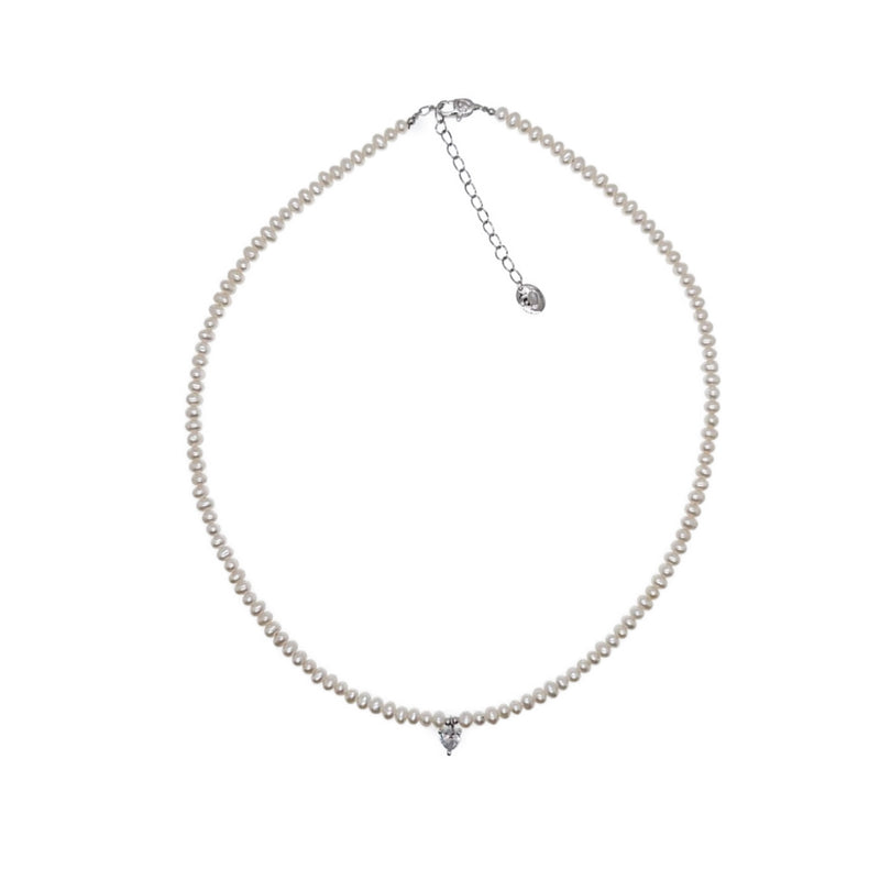 Freshwater Pearl Choker with Cubic Zirconia Heart Pendant - CHOMEL