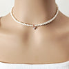 Freshwater Pearl Choker with Cubic Zirconia Heart Pendant - CHOMEL