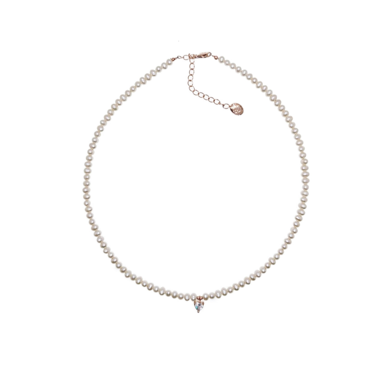 Freshwater Pearl Choker with Cubic Zirconia Heart Pendant - CHOMEL
