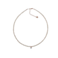 Freshwater Pearl Choker with Cubic Zirconia Heart Pendant - CHOMEL