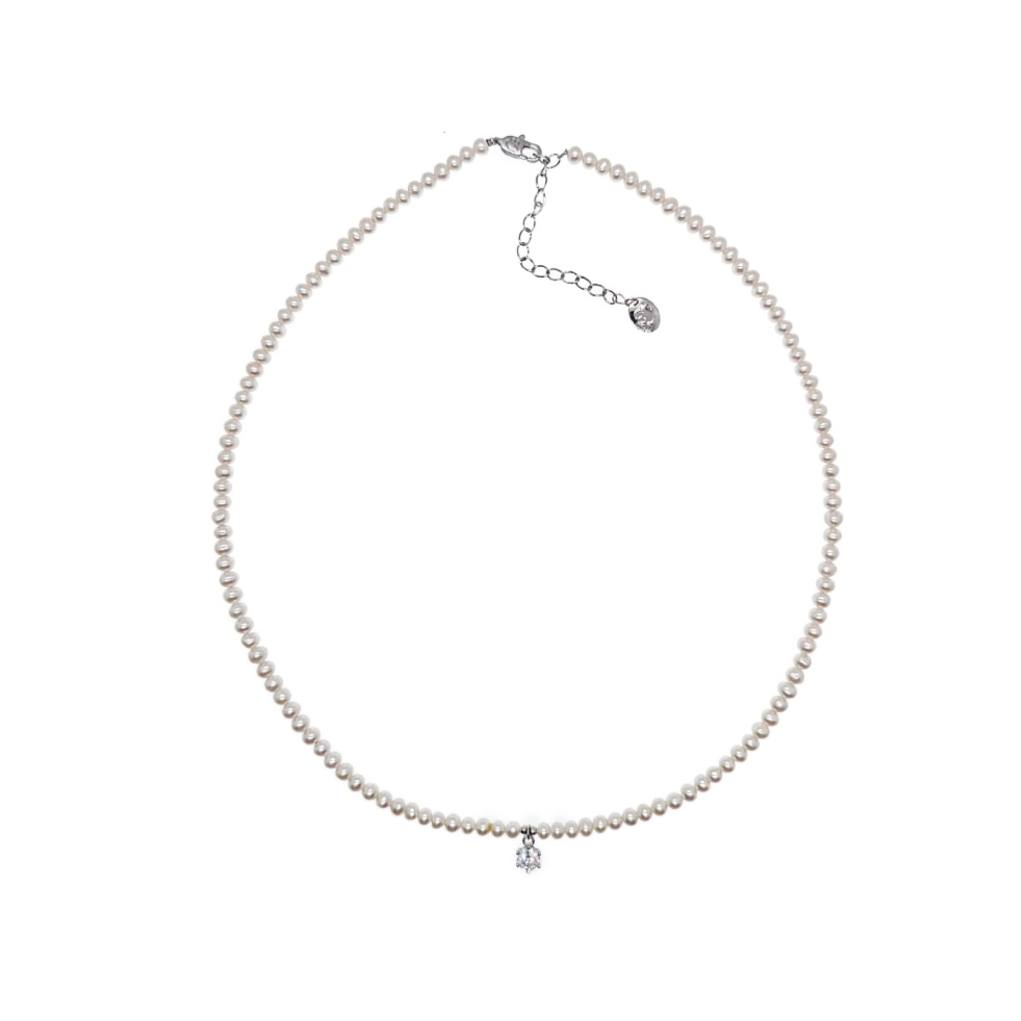 Freshwater Pearl Choker with CZ Pendant - CHOMEL
