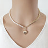 Freshwater Pearl and Chain Necklace with Heart Pendant - CHOMEL