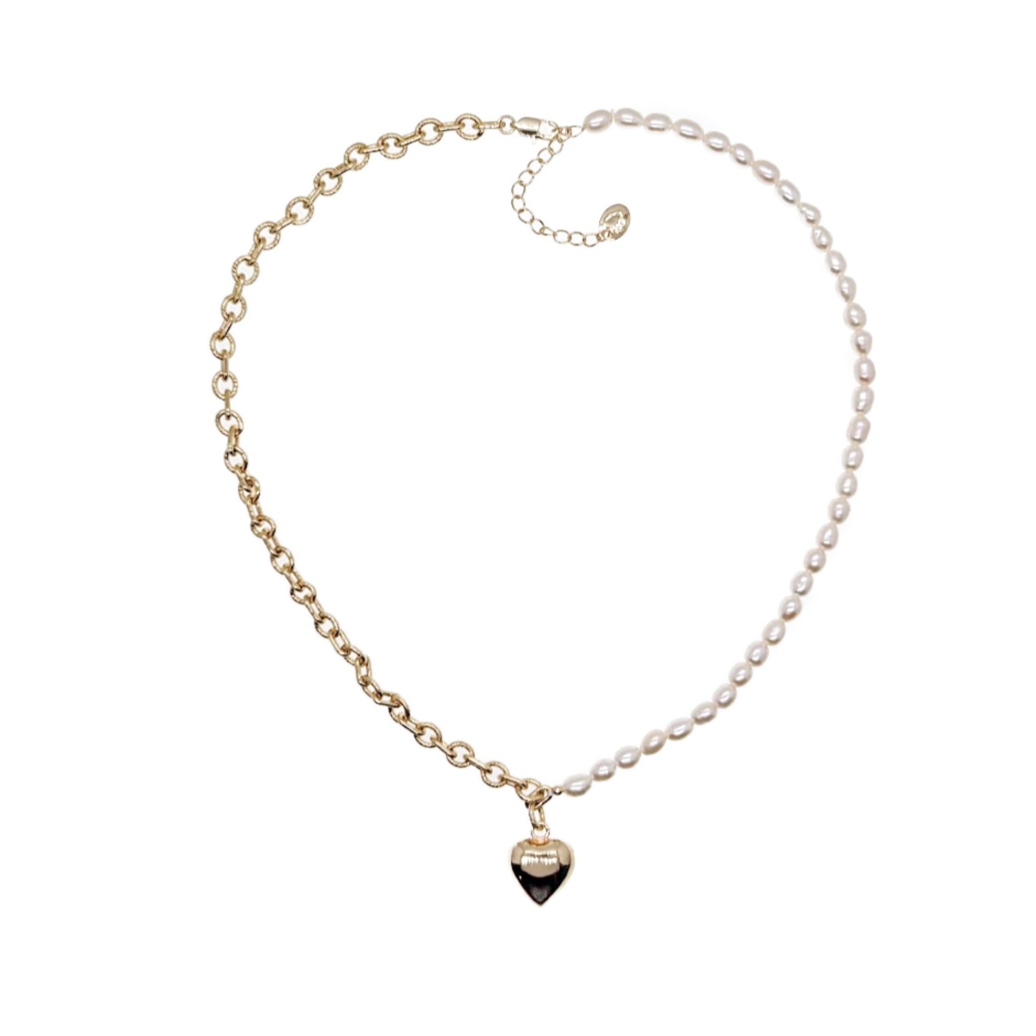 Freshwater Pearl and Chain Necklace with Heart Pendant - CHOMEL
