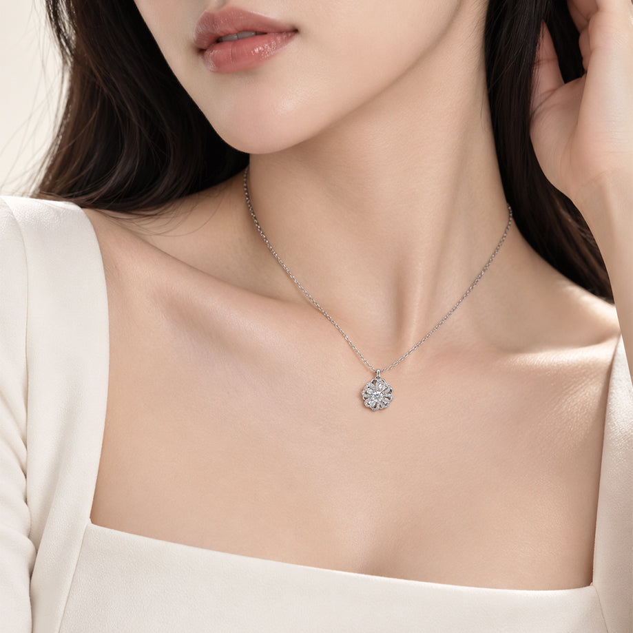 Rotating Flower Cubic Zirconia Necklace