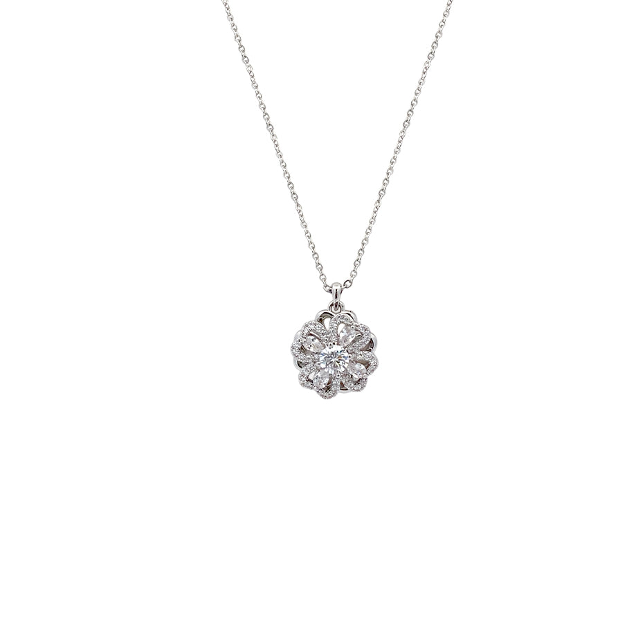Rotating Flower Cubic Zirconia Necklace