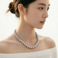 17" freshwater pearl necklace with grey pearls and flower rhodium clasp