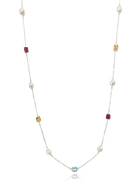 Freshwater Pearl Rhodium Chain Necklace - CHOMEL