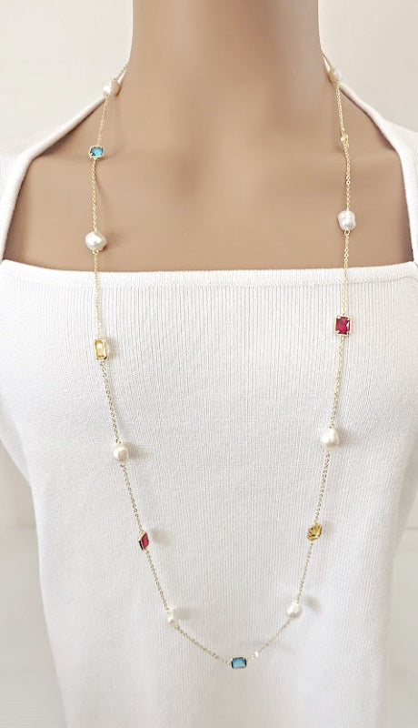 Freshwater Pearl Gold Chain Necklace - CHOMEL