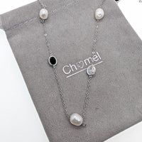 Freshwater Pearl Rhodium Chain Necklace - CHOMEL