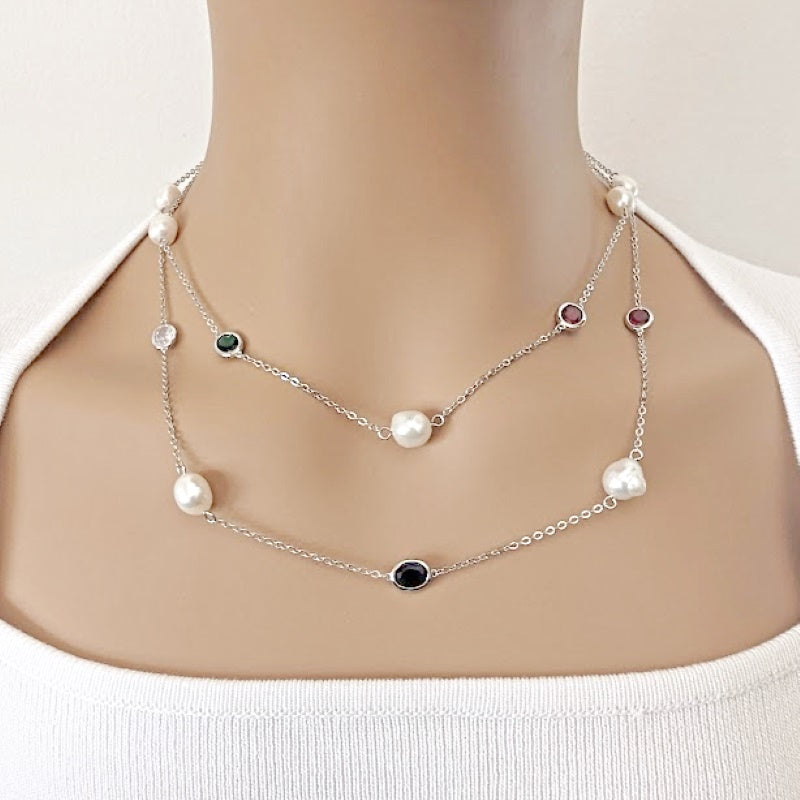 Freshwater Pearl Rhodium Chain Necklace - CHOMEL