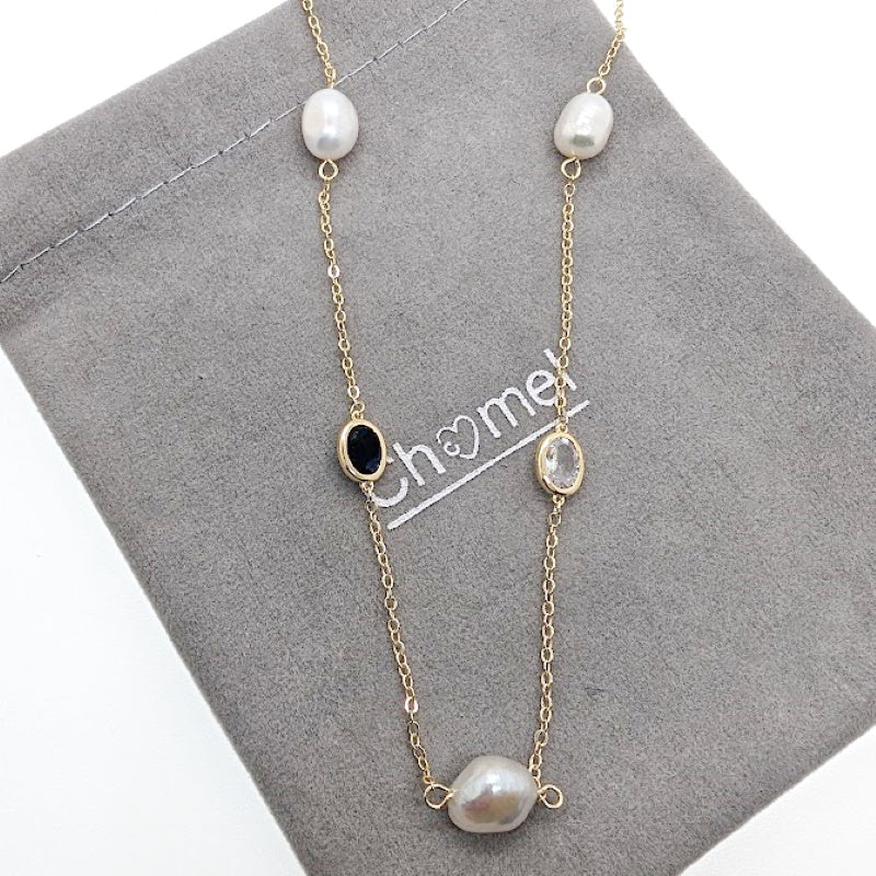 Freshwater Pearl Gold Chain Necklace - CHOMEL