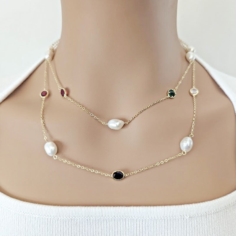 Freshwater Pearl Gold Chain Necklace - CHOMEL