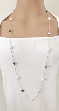 Freshwater Pearl Rhodium Chain Necklace - CHOMEL