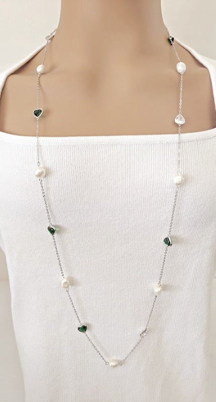 Freshwater Pearl Rhodium Chain Necklace - CHOMEL