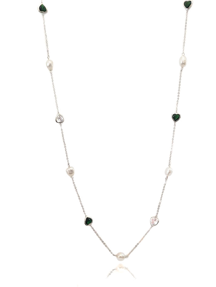 Freshwater Pearl Rhodium Chain Necklace - CHOMEL