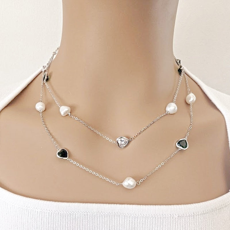 Freshwater Pearl Rhodium Chain Necklace - CHOMEL