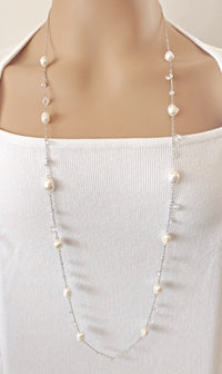 Freshwater Pearl Rhodium Chain Necklace - CHOMEL