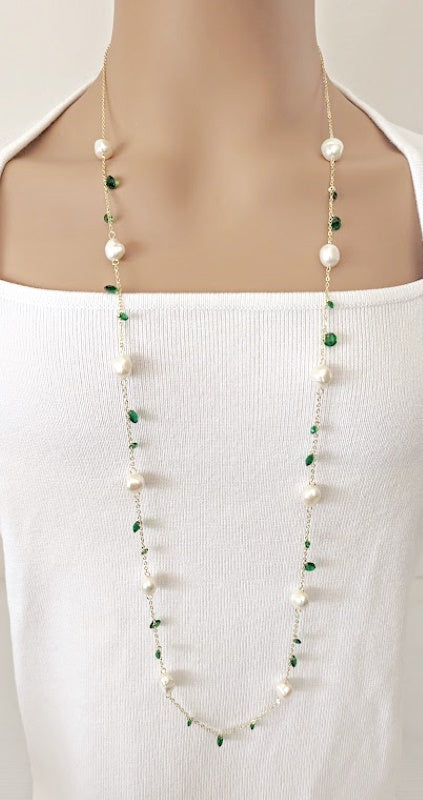 Freshwater Pearl Gold Chain Necklace - CHOMEL