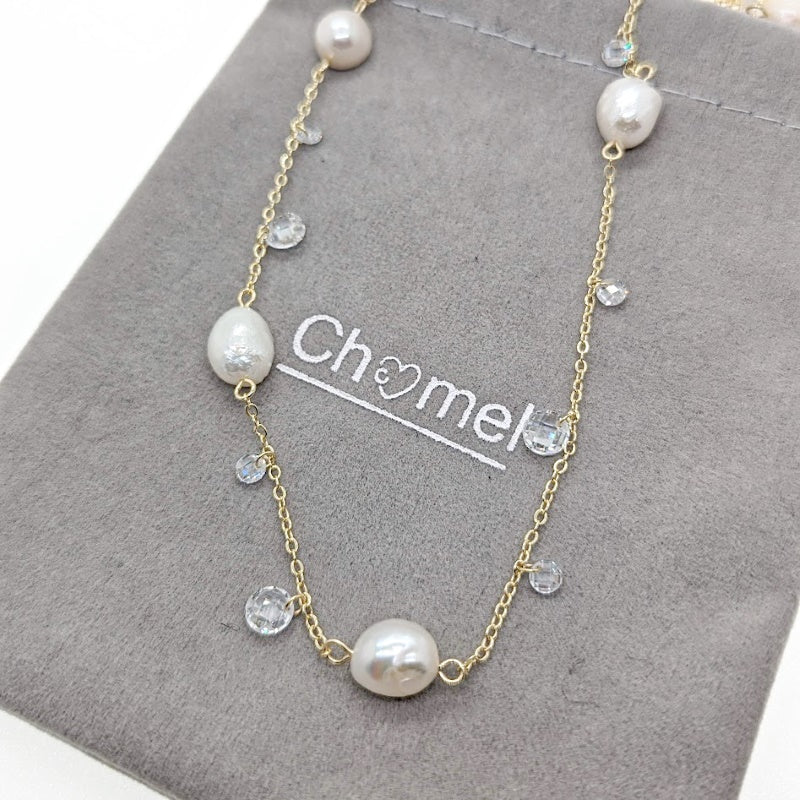 Freshwater Pearl Gold Chain Necklace - CHOMEL