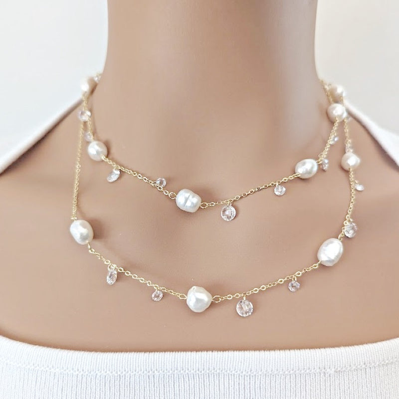 Freshwater Pearl Gold Chain Necklace - CHOMEL