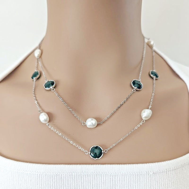 Freshwater Pearl Rhodium Chain Necklace - CHOMEL