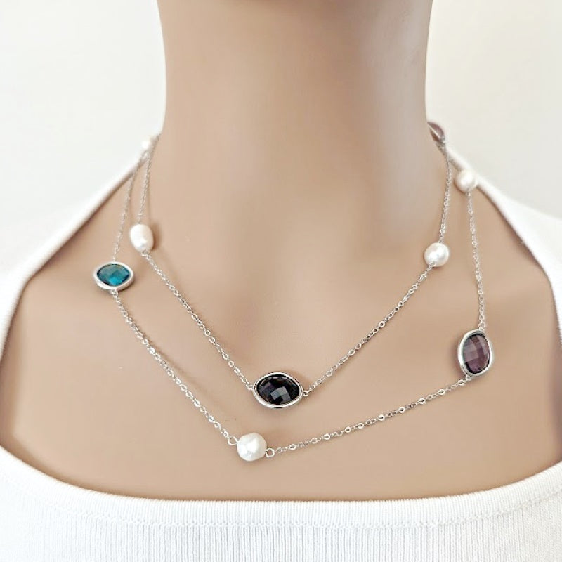 Freshwater Pearl Rhodium Chain Necklace - CHOMEL