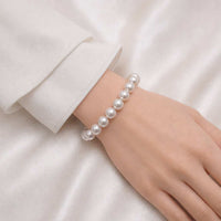 Simulated pearl elastic bracelet with 10mm pearls and stretchable band for comfortable fit