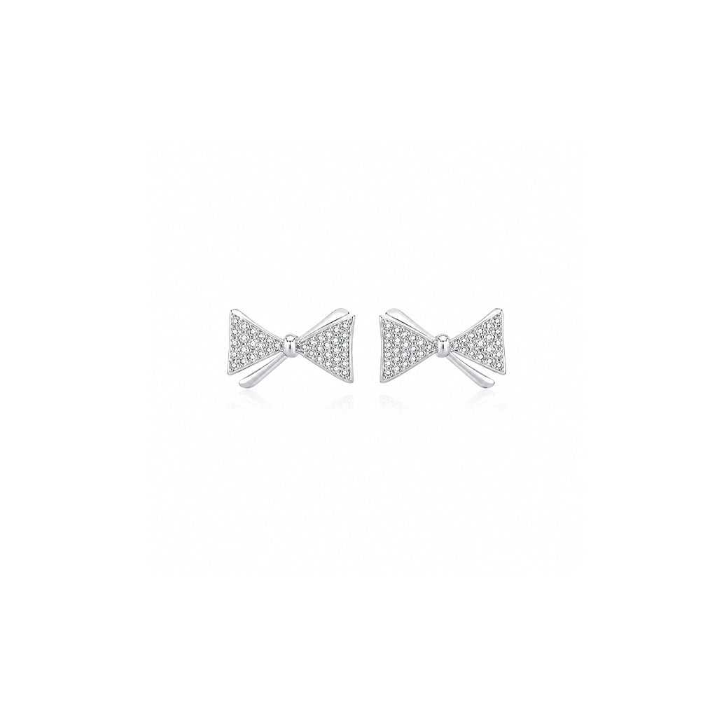 Elegant ribbon cubic zirconia earrings with rhodium plating and 925 posts, 14x8mm size