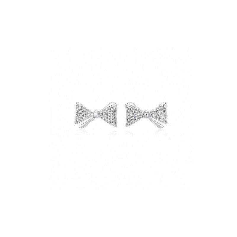 Elegant ribbon cubic zirconia earrings with rhodium plating and 925 posts, 14x8mm size